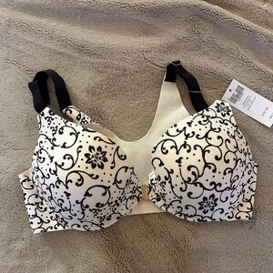 Soma 34B Women's Cream and Black Patterned Front-Close Bra